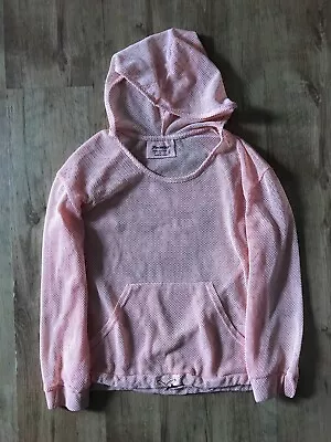 Buy Pink Mesh Knit Hoodie Hooded Workout Top Size 8 S Pockets Yoga Gym Running Dance • 9.99£