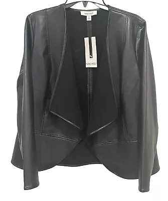 Buy Nine West Women's Faux-Leather Drape-Front Peplum Jacket Black Size S - NWT • 56.74£