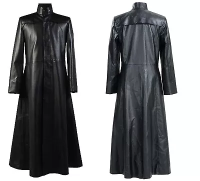 Buy Neo Matrix Trench Coat Keanu Reeves Black Leather Gothic Duster Peaky Long Coat • 32.23£