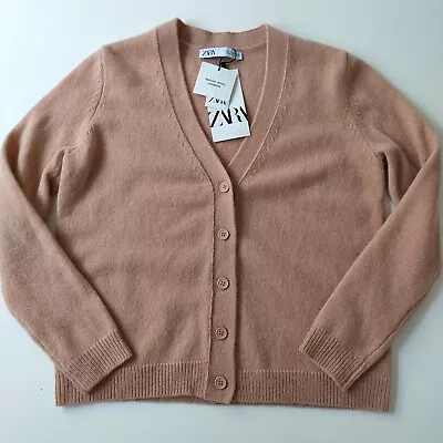 Buy ZARA 100% Merino Wool V Neck Soft Knit Cardigan Sweater S M Light Camel Beige • 44.10£