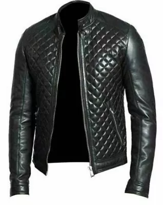 Buy Stylish Mans Mens REAL LEATHER BIKER JACKET QUILTED ROCK PUNK • 99.25£