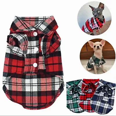 Buy Pet Dog Puppy Plaid T Shirt Lapel Coat Cat Jacket Clothes Apparel Plait Tops UK • 6.99£