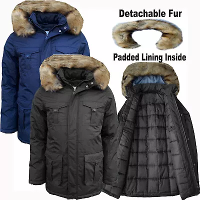 Buy Men's Heavy Parka Jacket Winter Warm Detachable Fur Coat Zip Up Outwear New  • 32.99£