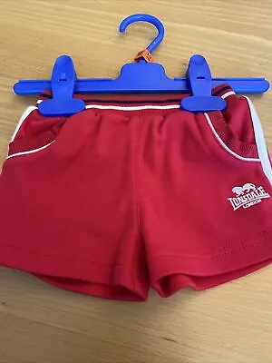 Buy Baby Boys Clothes 6-12 Months Lonsdale Red Poly Cotton Elasticated Shorts • 0.99£