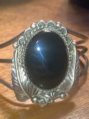 Buy Vintage Black Onyx Bracelet Stone Sterling Silver 925 Women's Jewelry Gothic Met • 31.36£