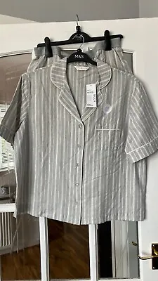 Buy Bnwt M&s Pure Cotton Cool Comfort Grey Stripe Shortie Pyjama Set • 15£