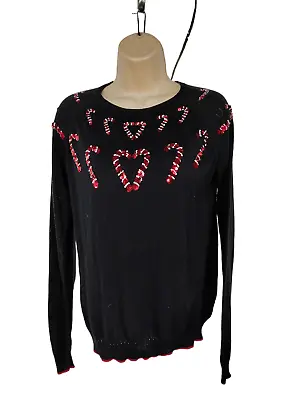Buy Womens Next Black Fine Knit Christmas Jumper Sweater Sequin Detail Size Uk 8 • 14.99£