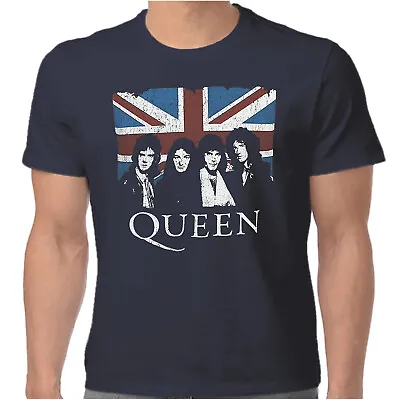 Buy QUEEN T Shirt Vintage Union Jack Official Freddie Mercury Blue Mens S M L XL XXL • 13.49£