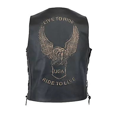 Buy Men's Classic Motorcycle Motorbike Biker Embossed Eagle Leather Waistcoat Vest  • 36.98£