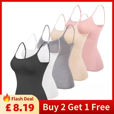 Buy Womens Padded Cami Tank Vest Tops With Built In Bra Strappy Camisole Underwear • 1.99£