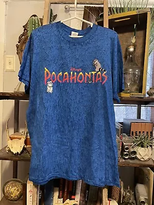 Buy NEW Vintage 90’s Pocahontas Meeko Percy Disney Store Blue Embroidered Shirt Sz L • 57.91£