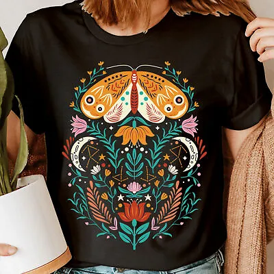 Buy Celestial Moth Butterfly Moon Phase Astrology Astronomy Boho Womens T-Shirts#NED • 9.99£