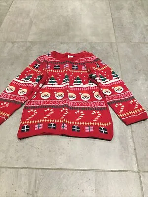 Buy Red Merry Xmas Christmas Jumper By H&M Age 3-4 Years Santa Candy Cane • 3£