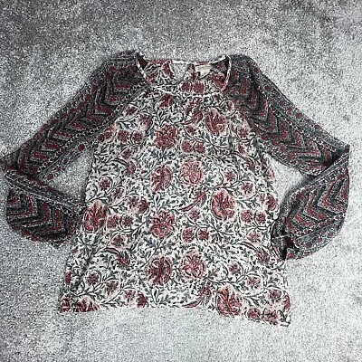 Buy Lucky Brand Blouse Womens Small Beige Blue Red Floral Sheer Boho Peasant • 16.38£