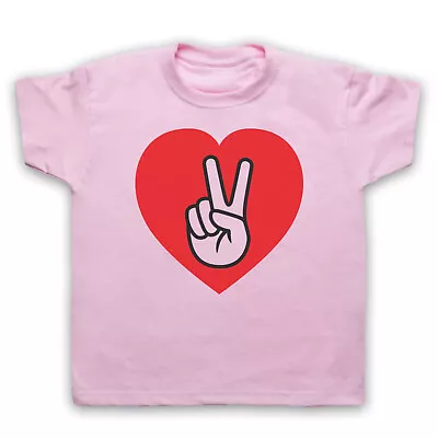 Buy Peace And Love Symbols V Hand Slogan Peace On Earth Kids Childs T-shirt • 15.99£