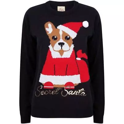 Buy Christmas Secret Santa Dog Womens Christmas Jumper - Black • 17.90£
