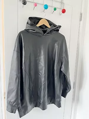 Buy Threadbare Ladies Black Faux Leather Hooded Pullover Oversized Jacket Size 10 • 19.94£