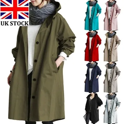 Buy Womens Oversize Hooded Trench Coat Ladies Outdoor Wind Raincoat Forest Jacket UK • 15.99£