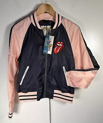 Buy Tommy Hilfiger Rolling Stones Satin Bomber Jacket Womens XS Pink Exhibitionism • 28.99£