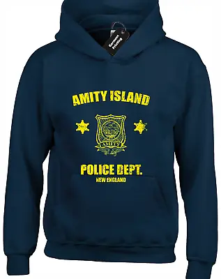 Buy Amity Police Hoody Hoodie Retro Great White Shark Funny Cult Movie Design • 15.99£