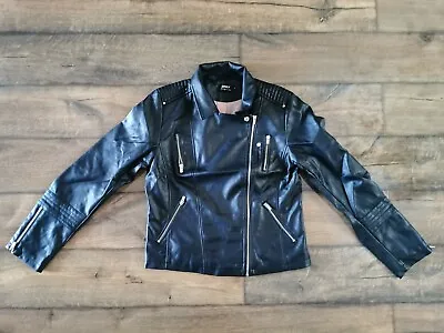 Buy Only Onlgemma Faux Leather Biker Jacket Black Women's Size EU 40 BRAND NEW • 33.99£
