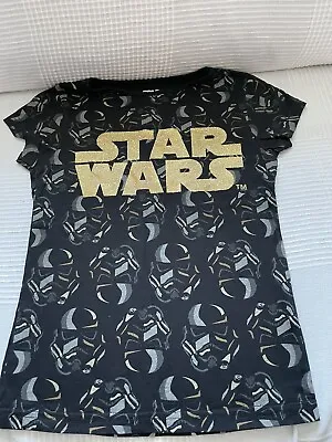 Buy STAR WARS T-shirt Age 10 Yrs  Glitter Logo On Black Print Crew Neck Cotton VGC • 1.99£