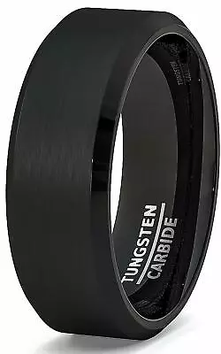 Buy Mens Wedding Band Solid Black Brushed Beveled Edge Tungsten Ring Jewelry  • 150.82£