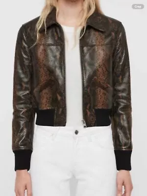 Buy AllSaints Pascao Oba Leather Snake Print Bomber Jacket Size 14, BNWT • 79.99£