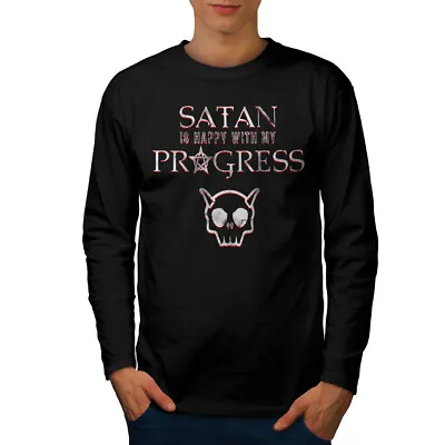 Buy Wellcoda Satan Is Happy Mens Long Sleeve T-shirt, My Progress Graphic Design • 17.99£