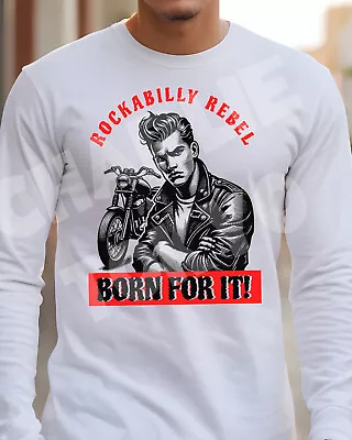 Buy Men's Rockabilly T-Shirt Rock And Roll Elvis Presley 1950's 1960s Long Sleeve • 15.95£