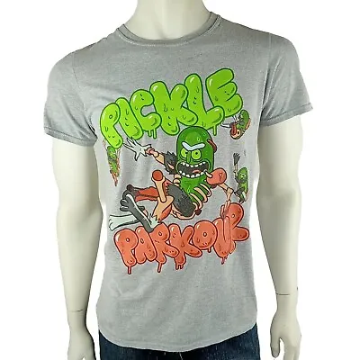 Buy RICK AND MORTY Mens Size Small Tshirt Grey Pickle Parkour Print • 10.48£