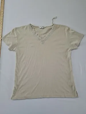 Buy Ladies Top Tshirt Paramour Size L V Neck  Short Sleeve Beige 6079 • 6.92£