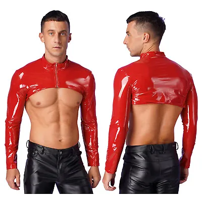 Buy Men PVC Leather Crop Top Wet Look Slim Jacket Shirt Shiny Party Rave Clubwear • 20.34£