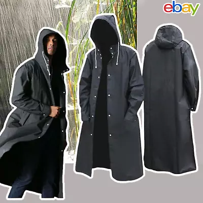 Buy Waterproof Long Black Raincoat Men Woman Rain Coat Trench Jacket Hooded Outdoor • 3.99£