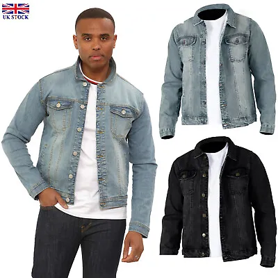 Buy Mens Washed Denim Western Trucker Jacket Classic Buttoned-cuffs Casual Outerwear • 22.99£