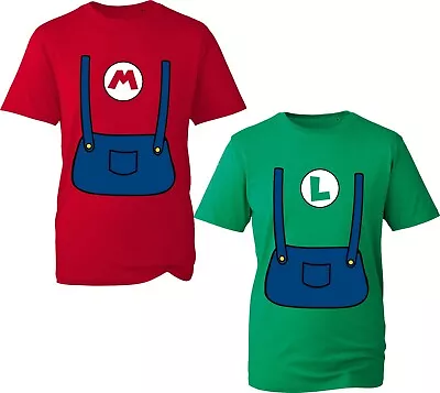 Buy Mario Luigi Fake Costume Full On Front T Shirt Cartoon Lovers Vintage Gift Top • 10.99£