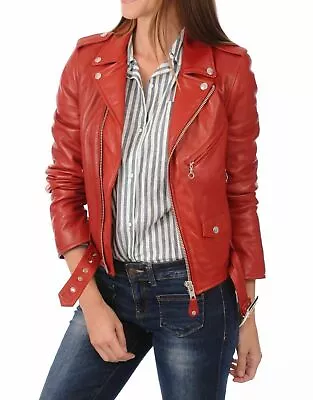 Buy Womens Red Leather Jacket Genuine Lambskin Real Biker Motorcycle Slim Fit Coat • 121.24£