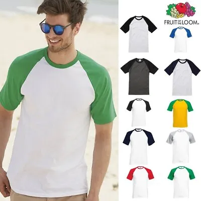 Buy Men's Short Sleeve Baseball Tee - Fruit Of The Loom T-shirt Raglan Top • 7.49£