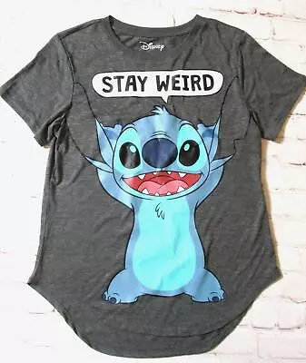 Buy Authentic Disney Gray Stay Weird Stitch Short Sleeve Gray Tee T Shirt M 7-9 • 7.84£