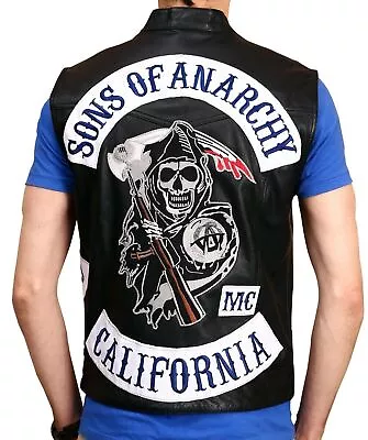Buy Charlie Hunnam Sons Of Anarchy Jax Teller Biker Leather Vest Free Shipping • 75£
