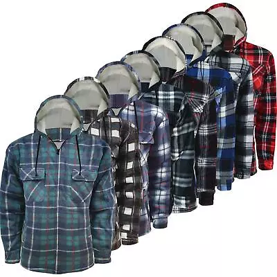 Buy Mens Hooded Lumberjack Padded Shirt Sherpa Fur Lined Flannel Work Thick Jacket  • 19.99£