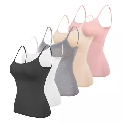 Buy Womens Padded Cami Tank Vest Tops With Built In Bra Strappy Camisole Underwear • 2.09£