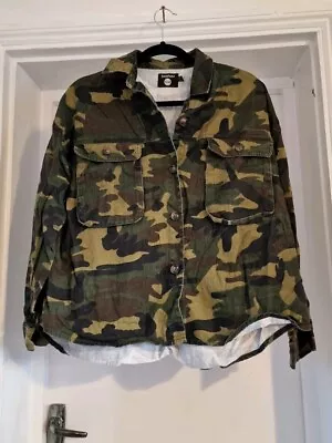 Buy Boohoo Camouflage Super Oversized Denim Button Pocket Shirt Jacket Size 10 • 4.99£