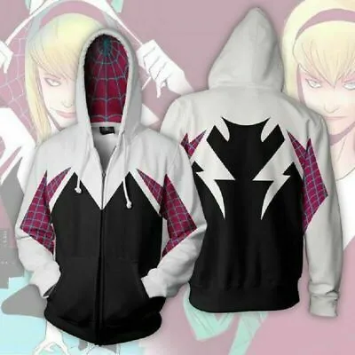 Buy Spider Gwen Spiderman Hoodie Sweatshirt Cosplay Costume Zip Coat Jacket Cool • 17.99£