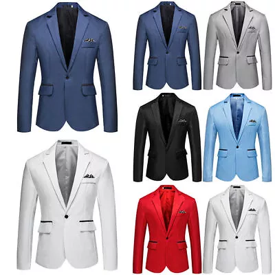 Buy Premium Plain Formal Blazer Jacket Business One Button Smart Suit Coat Tops Mens • 20.19£