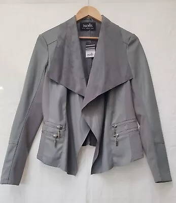 Buy Wallis Faux Leather Jacket Silver Grey Zipped Pockets Waterfall Front UK Size 12 • 20£