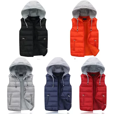 Buy Men Body Warmer Gilet Hoodie Hooded Contrast Hood Sleeveless Jacket Waistcoat*UK • 17.99£