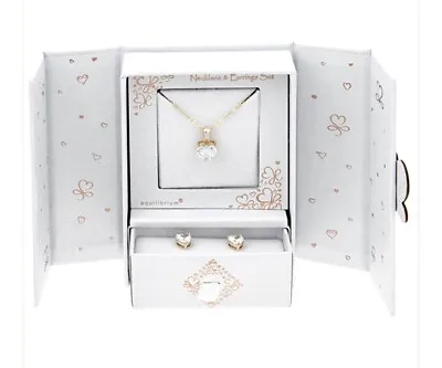 Buy Ladies Valentines Heart Earrings Necklace Jewellery Gift Set Silver Diamanté • 22.99£
