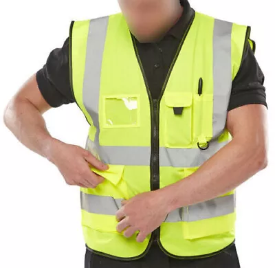Buy Hi Vis Viz Vest High Visibility Work Waistcoat With Phone & Id Pockets Yellow • 5.95£