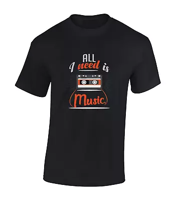 Buy All I Need Is Music Mens T Shirt Cool Retro Classic Vinly Cassette 80's 90's • 7.99£